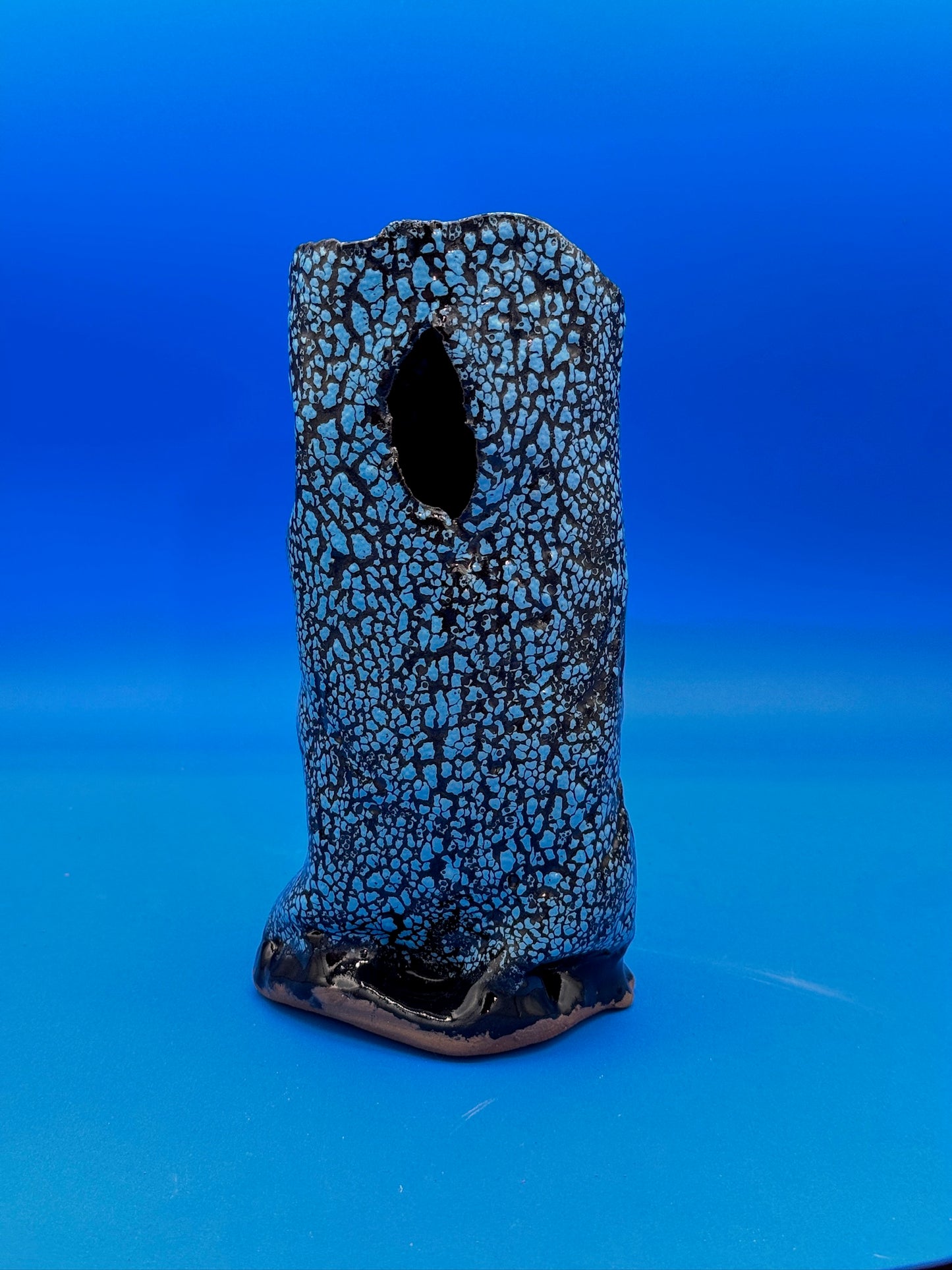 Electric Blue Vase with Black Accents