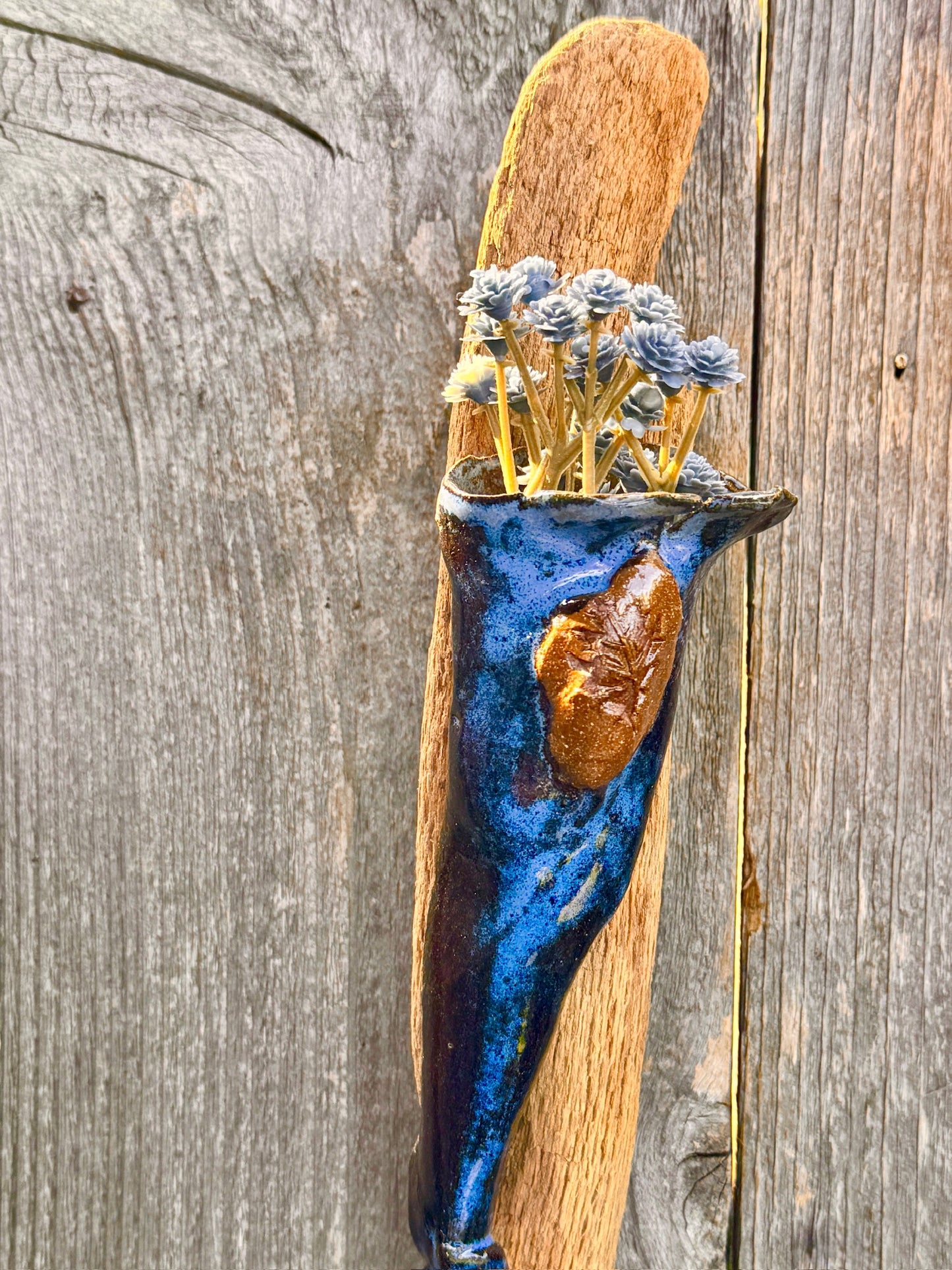 Hanging Pocket Garden with hand painted leaf