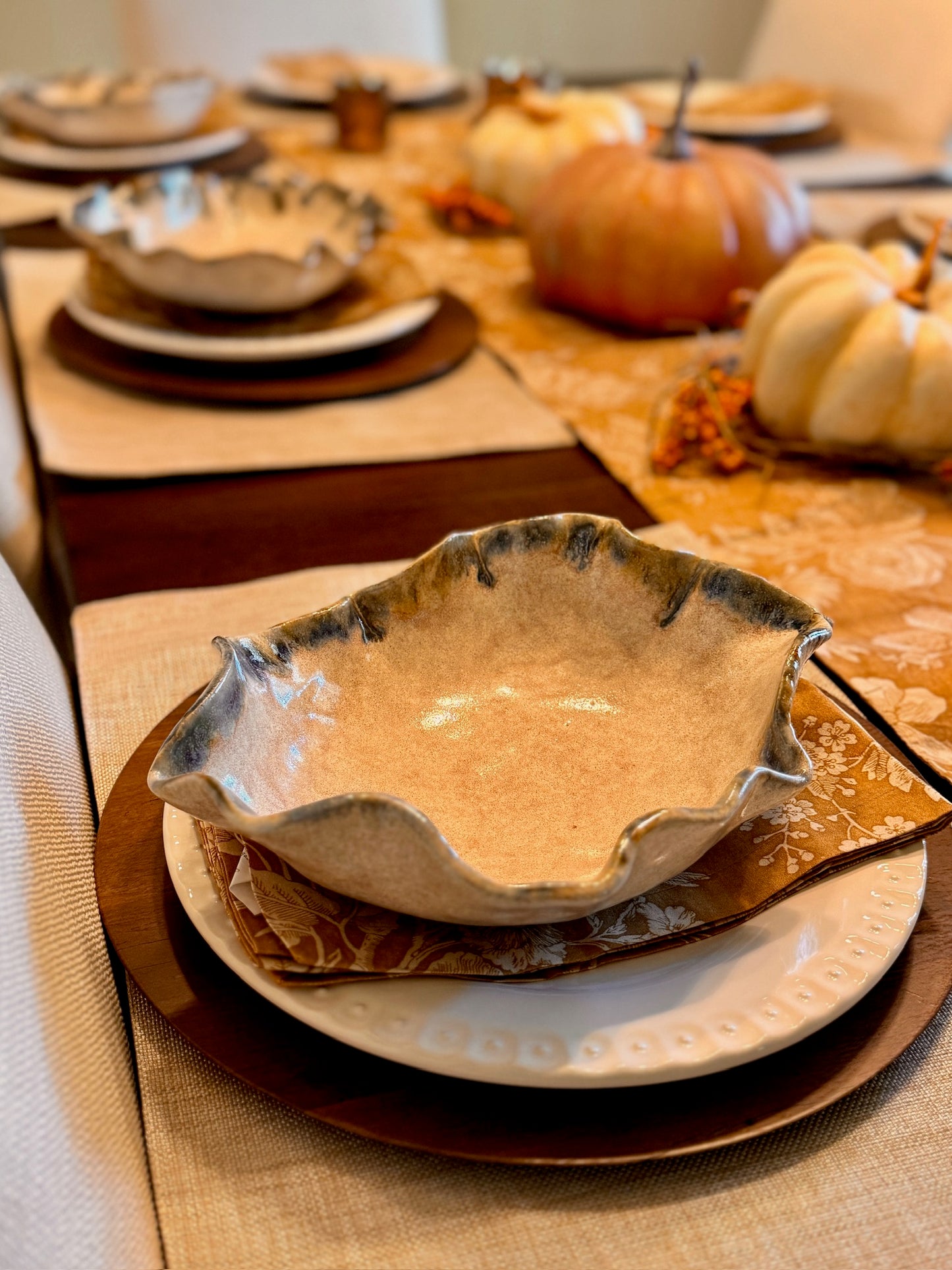 Farmhouse Bowl with blue edges