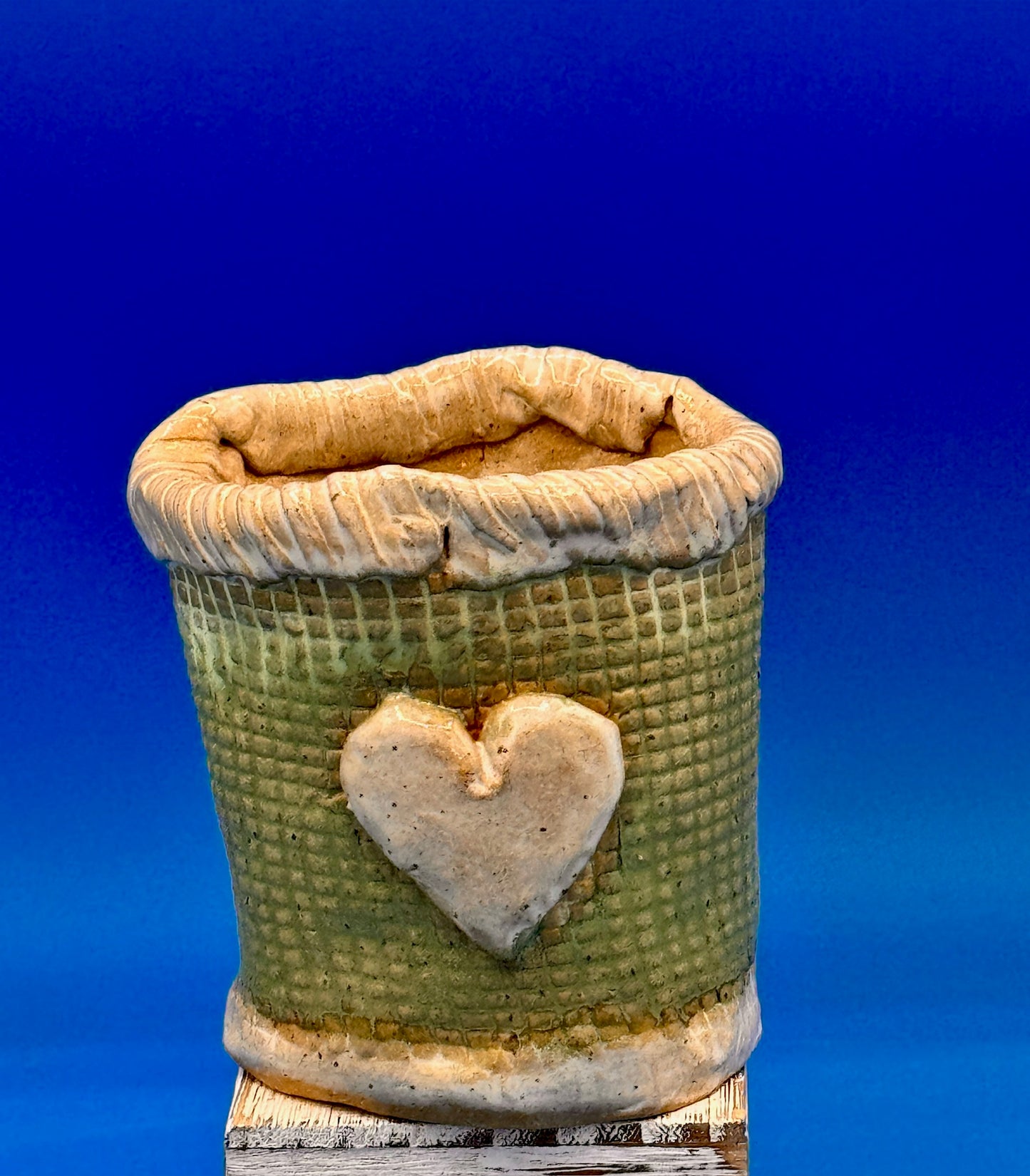 Handcrafted Two-toned Earthy Planter - Teal with heart