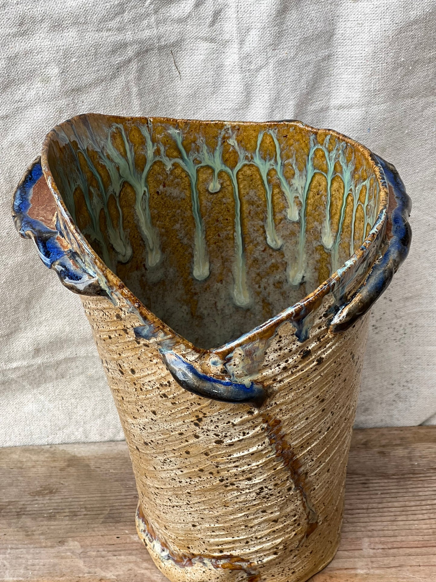 GOOD EARTH Vase - Blue Handles | 12"