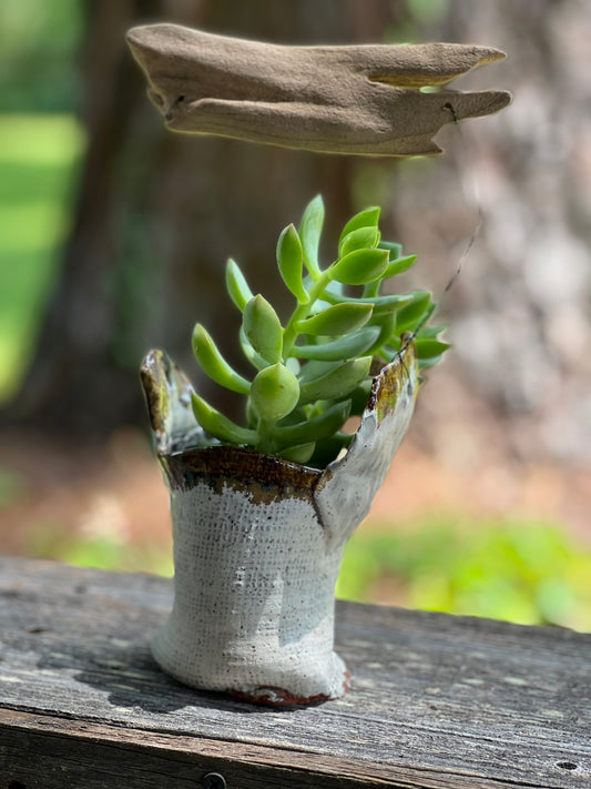 Small Planter - White Burlap | Wire/Wood