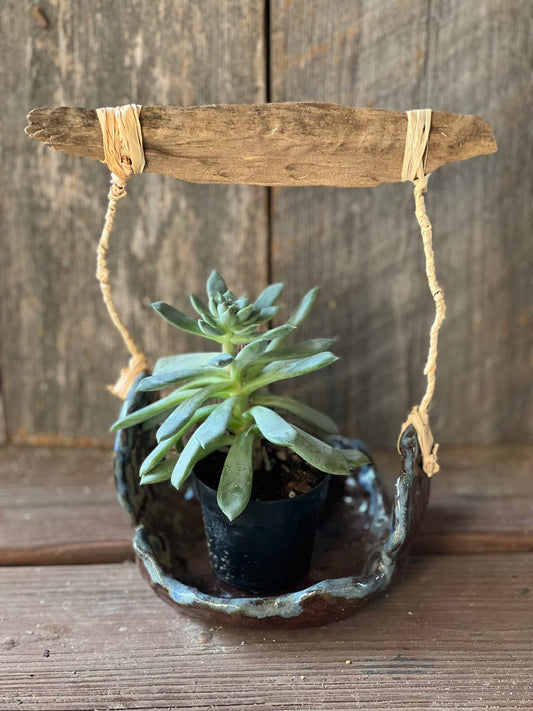 Brown Dish Planter - Wire/Wood