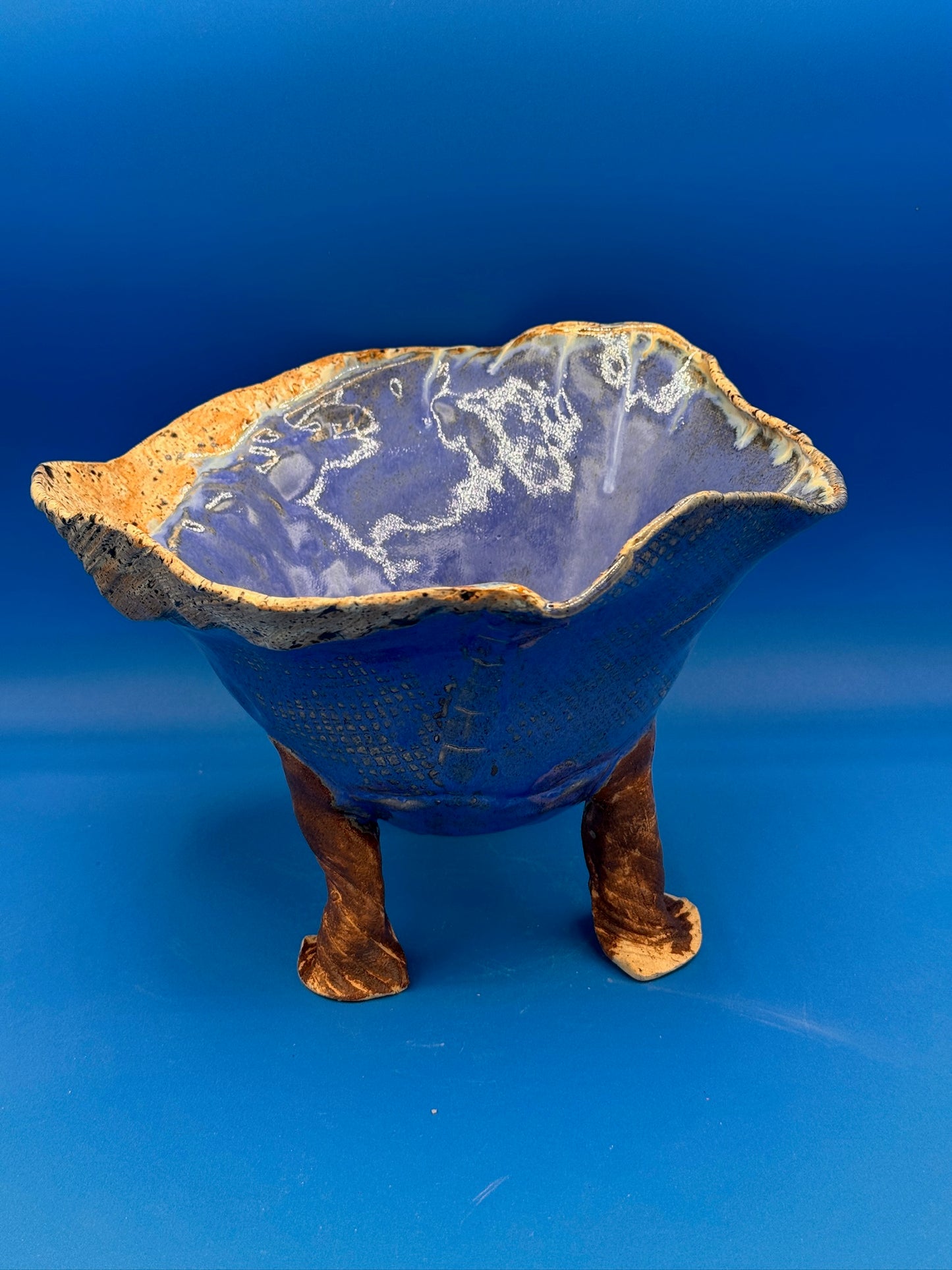 Three legged Rustic Blue Bowl