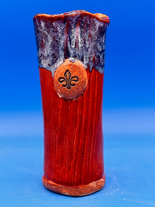 Two-toned Blue and Red Vase with Fleur de lis