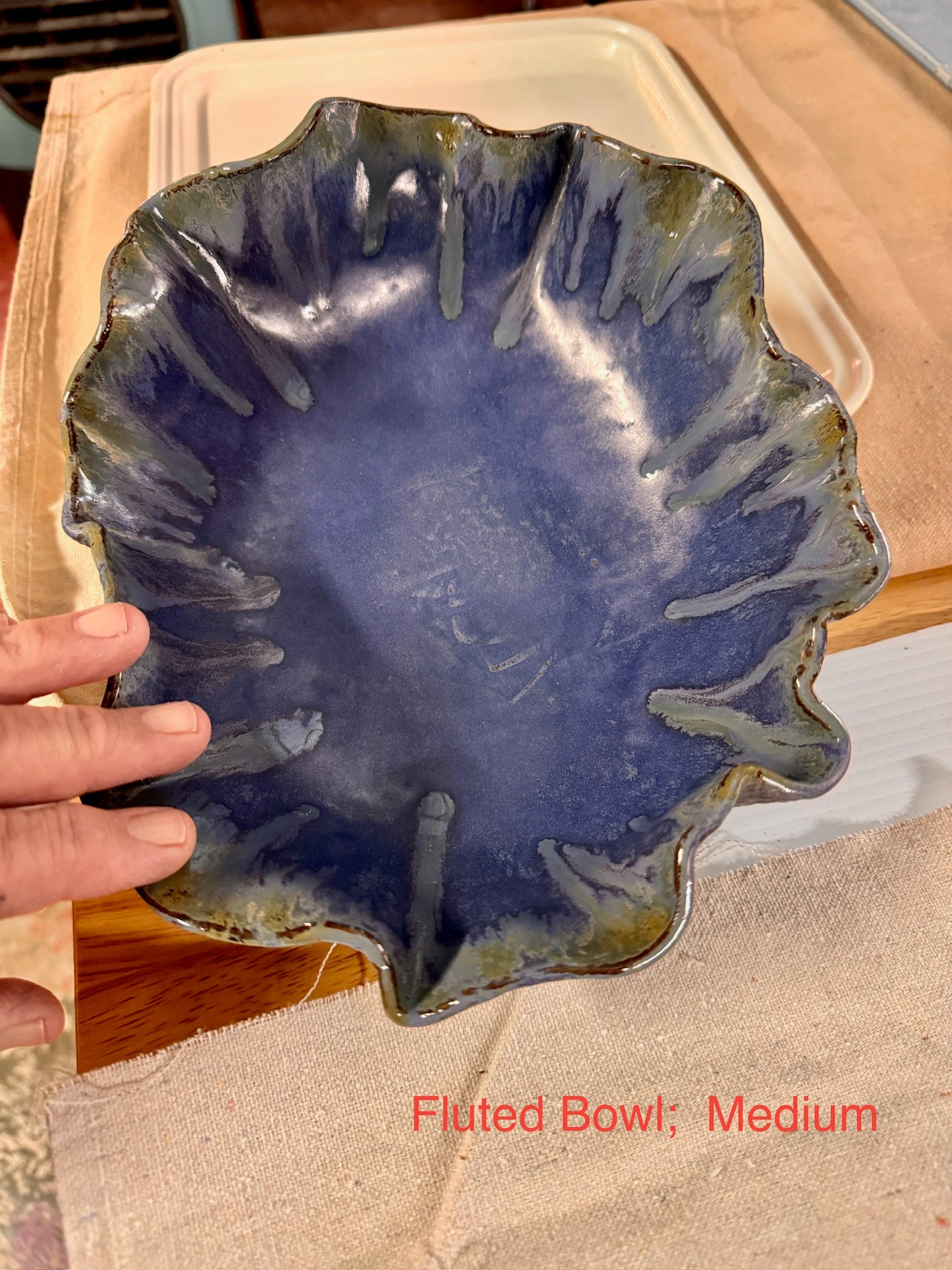 Rustic Farmhouse Fluted Blue Bowl