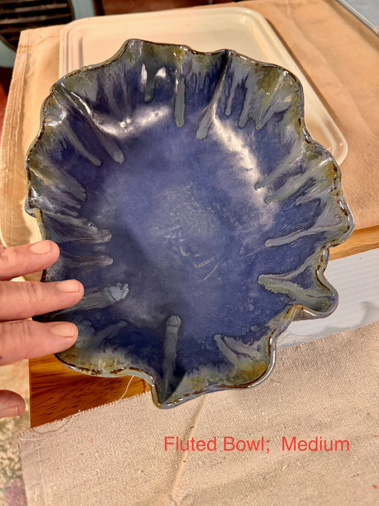 Rustic Farmhouse Fluted Blue Bowl