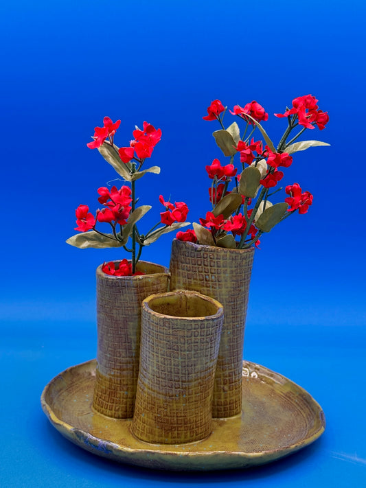Rustic earth Triple Hole vase