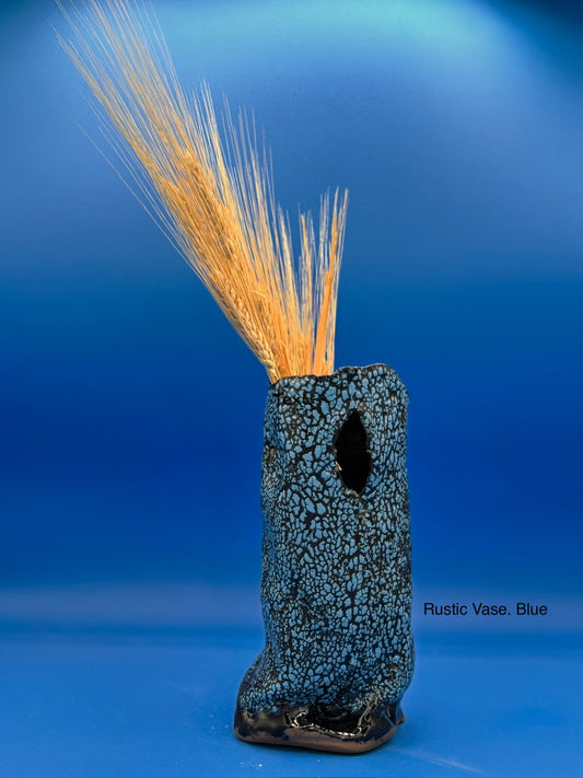 Electric Blue Vase with Black Accents