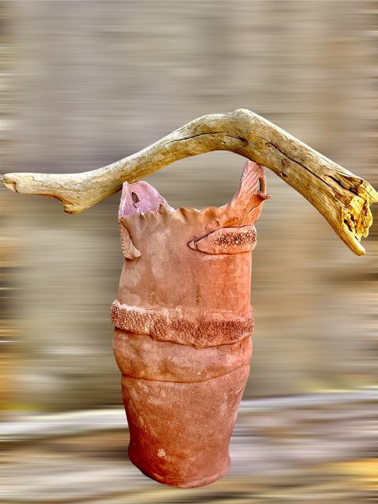 Rustic Vase with Driftwood Accent