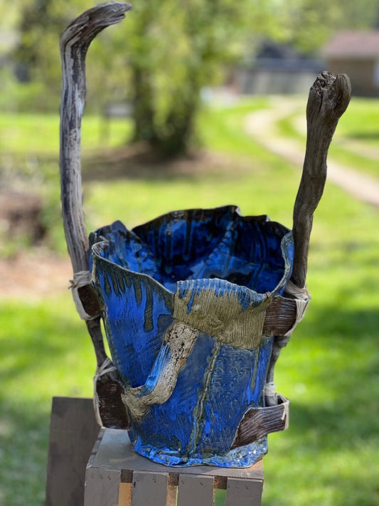 Planter large with drift wood accents
